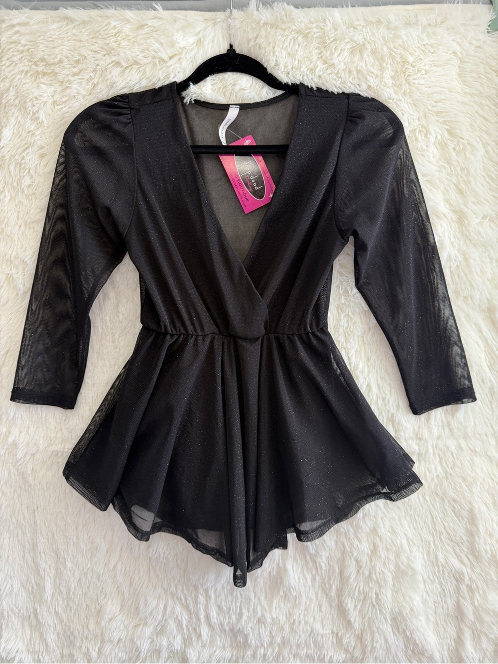 Chocolate Womens Whimsigoth Babydoll Top Size S Black Fairy Grunge Sheer Glitter